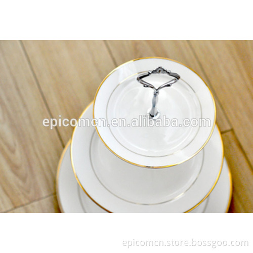 luxury golden borders ceramic cake stand 3 tiers, porcelain cake stand for wedding